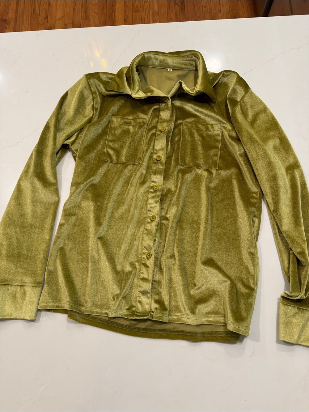 Olive Green Velvet Button-Up Shirt